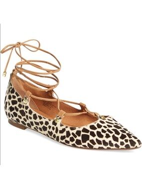 Halogen Owen Pointy Toe Ghillie Flats Giraffe lace up brown black calf hair 7